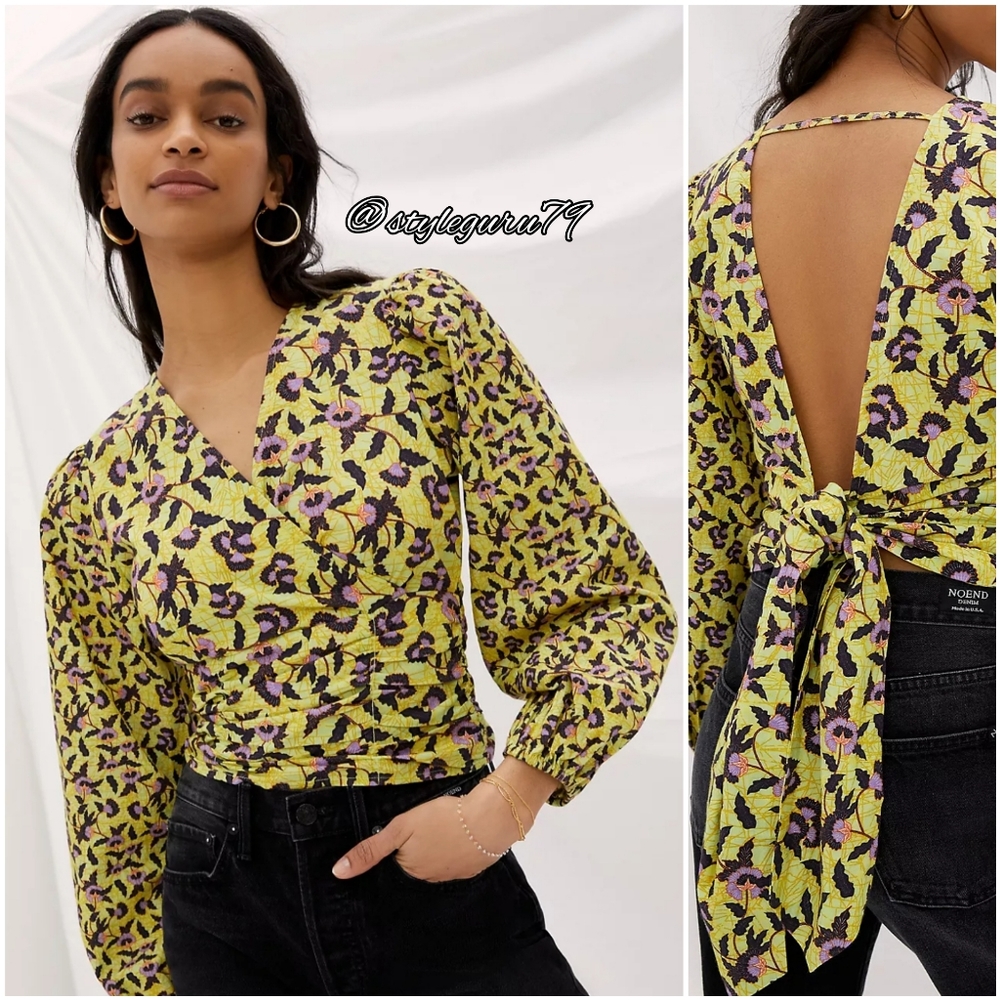 NWT, Anthropologie, Tie Back Open Back Floral Print Blouse